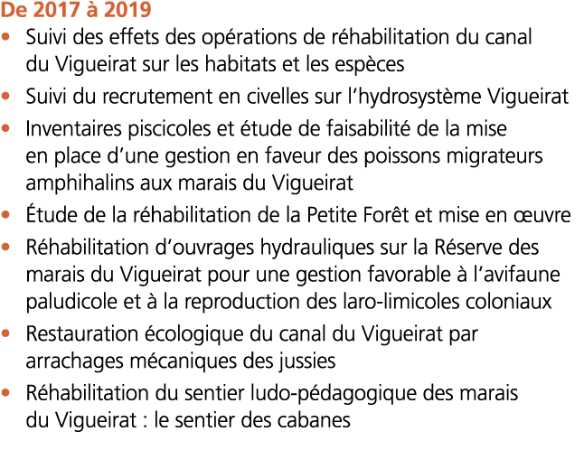   De 2017   2019    Suivi des effets des op rations de r habilitation du canal du Vigueirat sur les habitats et les e   