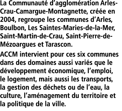  La Communaut  d agglom ration Arles-Crau-Camargue-Montagnette  cr  e en 2004  regroupe les communes d Arles  Boulbon   